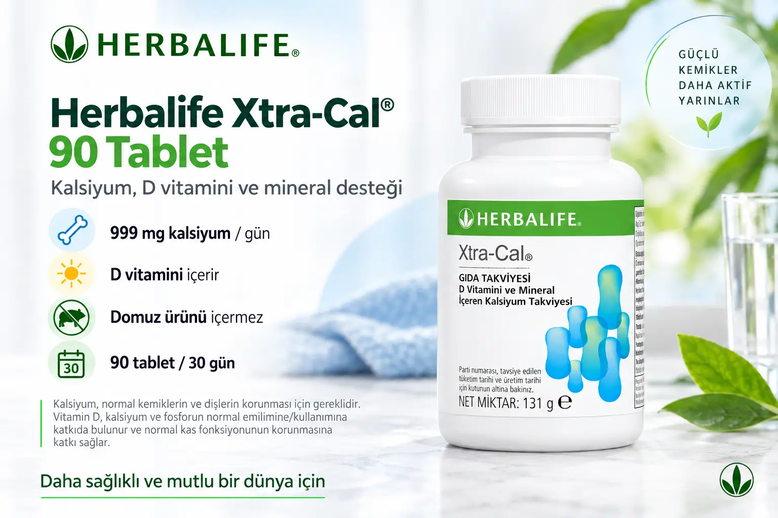 Herbalife Xtra-Cal D vitamini ve mineral içeren kalsiyum gıda takviyesi 90 tablet ambalajı