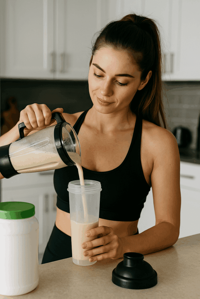 Modern mutfakta Herbalife Formula 1 Shake hazırlayan genç kadın
