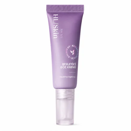 Beyaz arka plan üzerinde mor ambalajlı HL/Skin Besleyici Göz Kremi