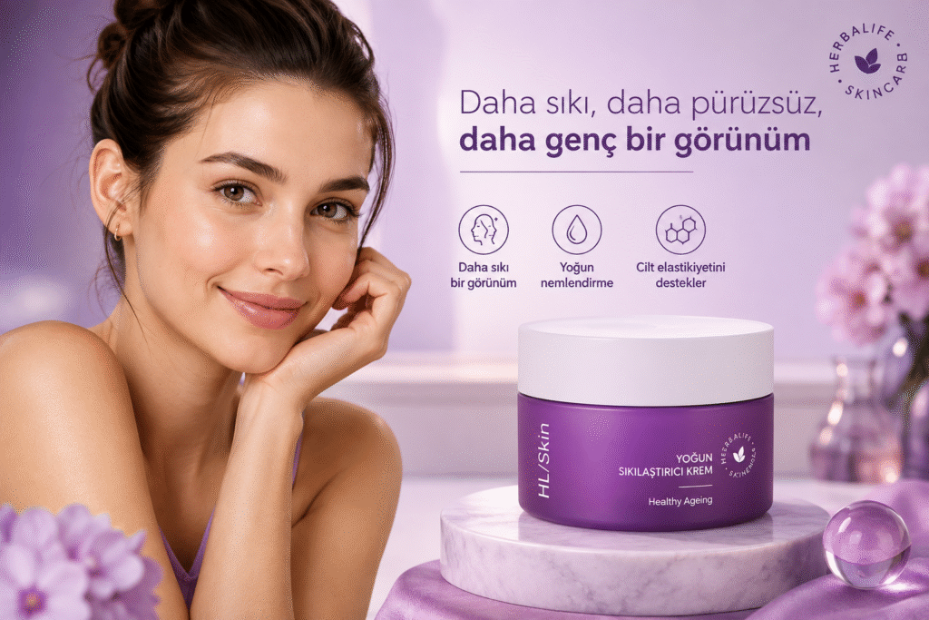 HL/Skin Yoğun Sıkılaştırıcı Krem ürününün kadınlara hitap eden şık ve kaliteli 3:2 reklam görseli
