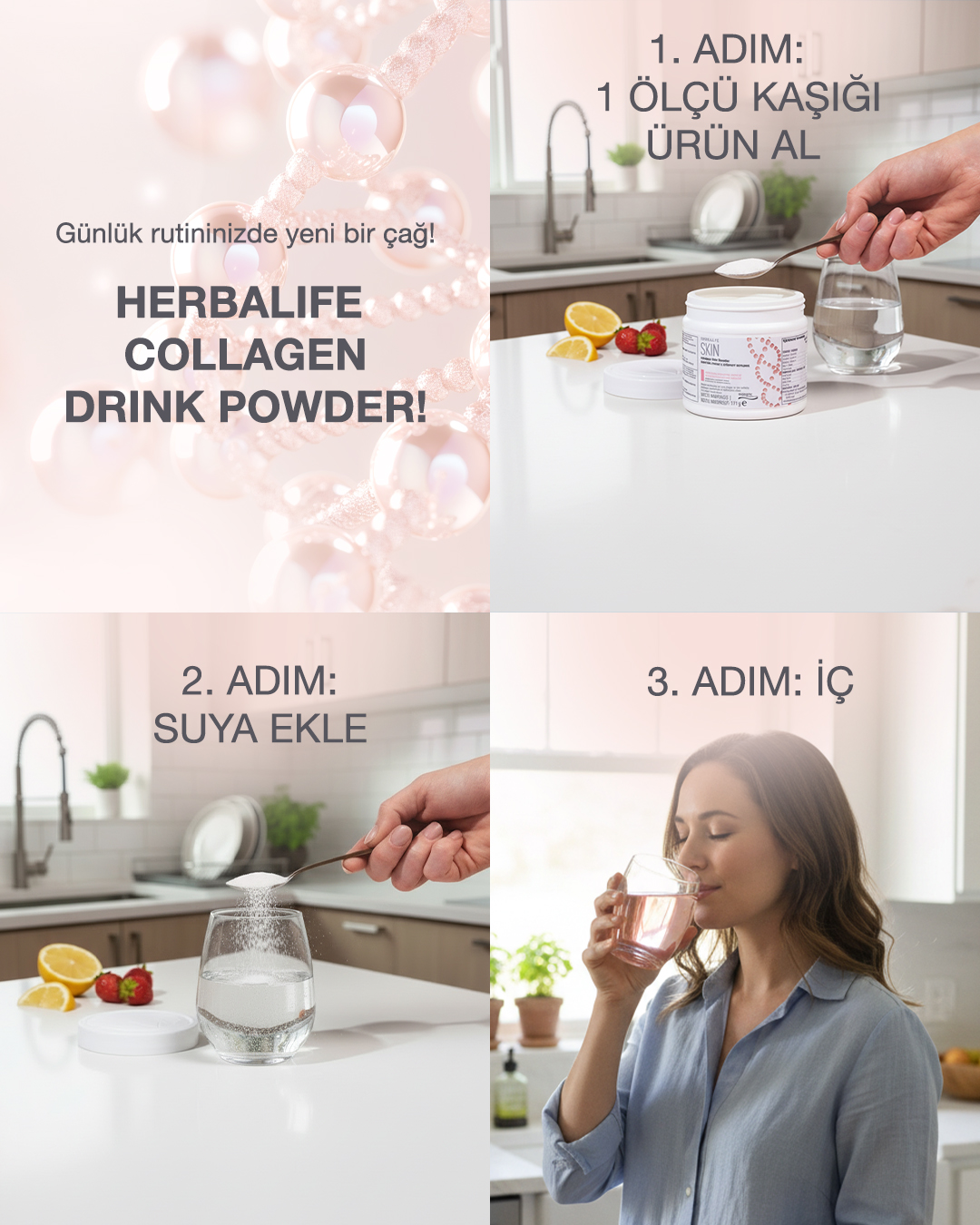 Herbalife Collagen Drink Powder Çilek & Limon Aromalı 171 g - Görsel 3