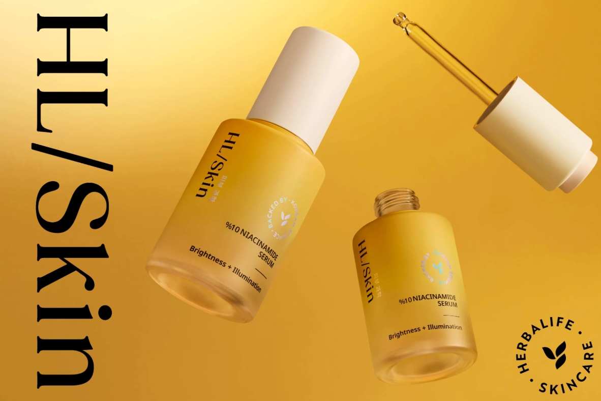Herbalife HL/Skin %10 Niacinamide Serum 30 ml şişesi ve ambalaj kutusu
