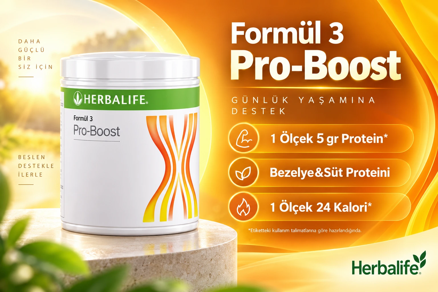 Herbalife Formül 3 Pro-Boost bezelye ve süt proteini tozu
