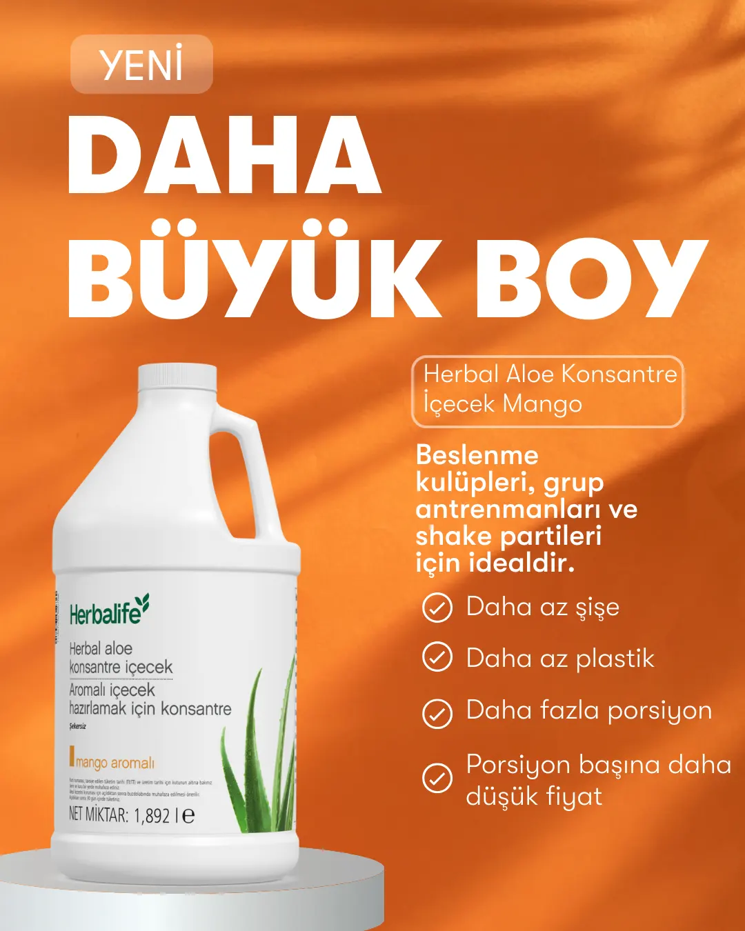Herbalife Herbal Aloe Konsantre İçecek Mango Aromalı Büyük Boy 1.892 l Herbalife Herbal Aloe Konsantre İçecek Mango aromalı büyük boy beslenme kulüpleri ve shake partileri için konsantre içecek