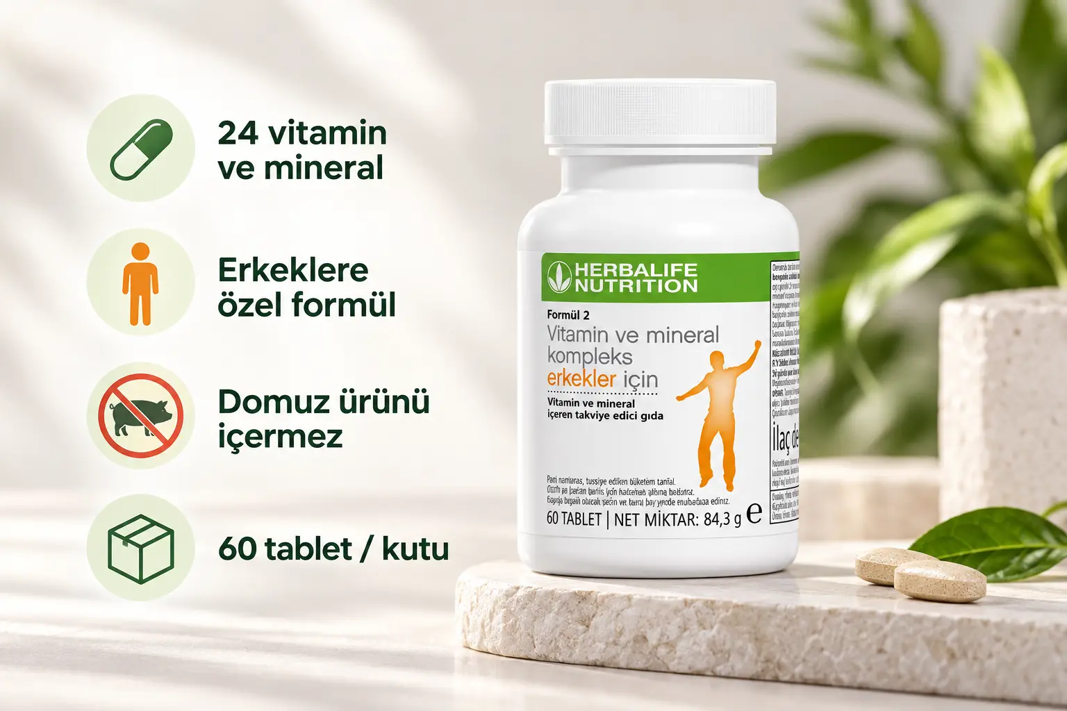 Herbalife Formül 2 Vitamin ve Mineral Kompleks Erkekler İçin 60 tablet ambalajı
