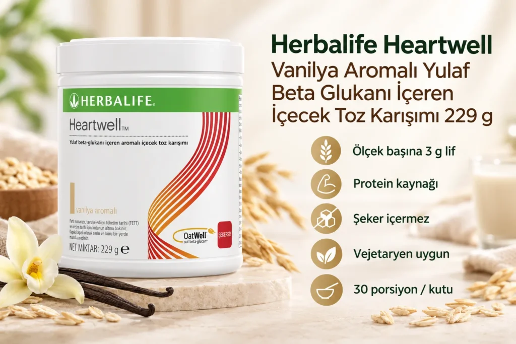 Herbalife Heartwell vanilya aromalı yulaf beta glukanı içeren içecek tozu karışımı reklam görseli