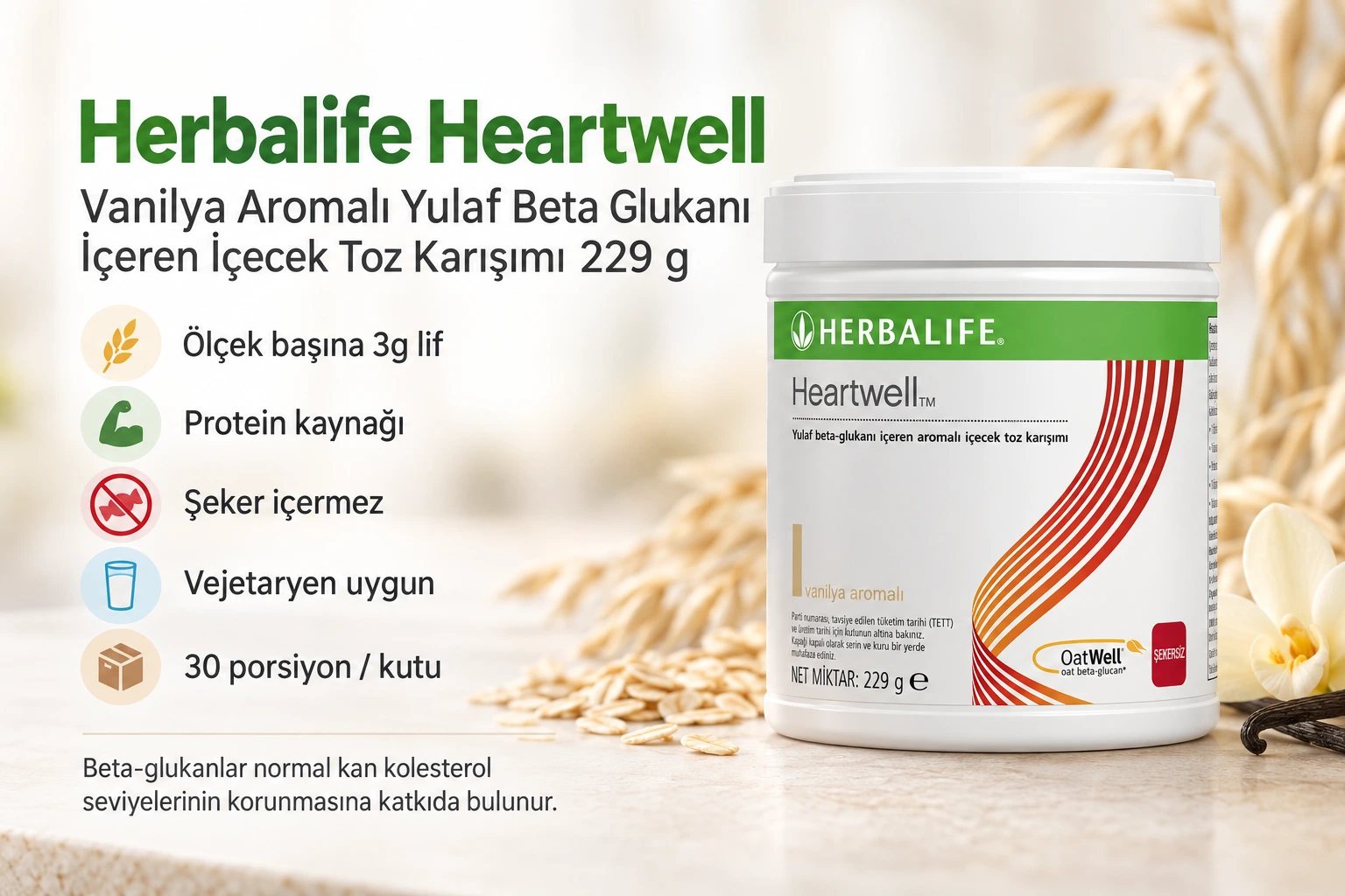 Herbalife Heartwell vanilya aromalı yulaf beta-glukanı içeren içecek toz karışımı 229 g