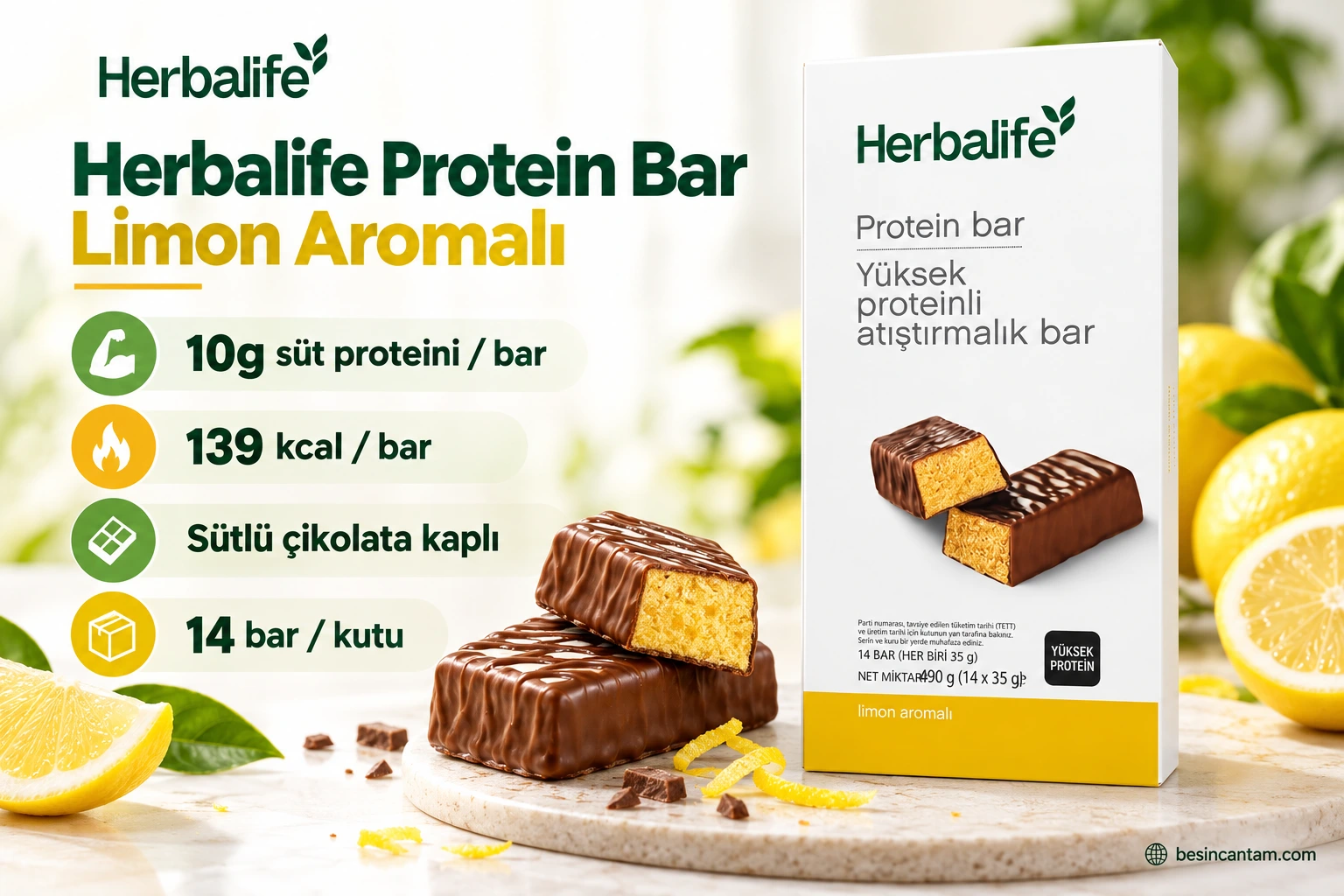 Herbalife Protein Bar limon aromalı yüksek proteinli atıştırmalık bar reklam görseli
